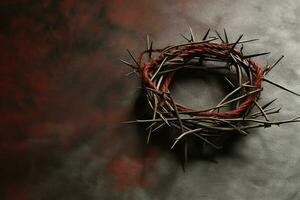 Happy good friday celebration concept with crown of thorns, bible, christian cross and copy space concept by AI Generated photo