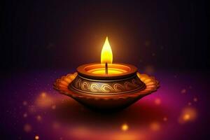 contento diwali o deepavali tradicional indio festival con arcilla diya petróleo lámpara. indio hindú festival de ligero símbolo con vela y ligero. arcilla diya lámpara iluminado durante diwali celebracion por ai generado foto