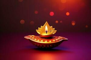 Happy diwali or deepavali traditional indian festival with clay diya oil lamp. Indian hindu festival of light symbol with candle and light. Clay diya lamp lit during diwali celebration by AI generated photo