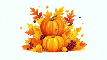 Thanksgiving day or autumn composition with pumpkin, oranges, leaves or chicken. Thanksgiving food concept by AI Generated photo