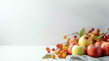 Thanksgiving day or autumn composition with pumpkin, oranges, leaves or chicken. Thanksgiving food concept by AI Generated photo