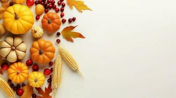 Thanksgiving day or autumn composition with pumpkin, oranges, leaves or chicken. Thanksgiving food concept by AI Generated photo