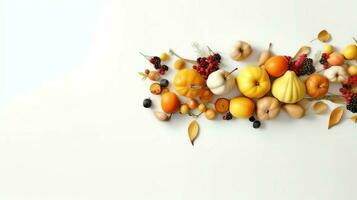 Thanksgiving day or autumn composition with pumpkin, oranges, leaves or chicken. Thanksgiving food concept by AI Generated photo