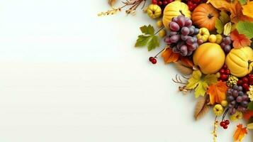 Thanksgiving day or autumn composition with pumpkin, oranges, leaves or chicken. Thanksgiving food concept by AI Generated photo