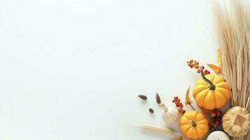 Thanksgiving day or autumn composition with pumpkin, oranges, leaves or chicken. Thanksgiving food concept by AI Generated photo