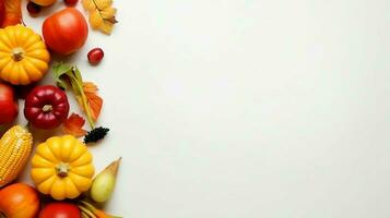 Thanksgiving day or autumn composition with pumpkin, oranges, leaves or chicken. Thanksgiving food concept by AI Generated photo