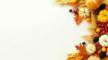 Thanksgiving day or autumn composition with pumpkin, oranges, leaves or chicken. Thanksgiving food concept by AI Generated photo