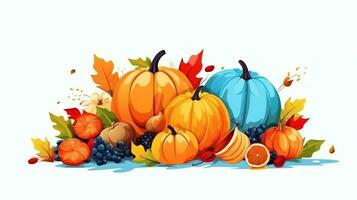 Thanksgiving day or autumn composition with pumpkin, oranges, leaves or chicken. Thanksgiving food concept by AI Generated photo