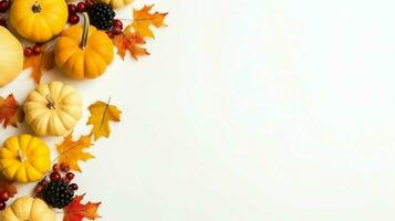 Thanksgiving day or autumn composition with pumpkin, oranges, leaves or chicken. Thanksgiving food concept by AI Generated photo