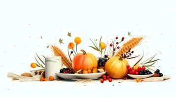 Thanksgiving day or autumn composition with pumpkin, oranges, leaves or chicken. Thanksgiving food concept by AI Generated photo