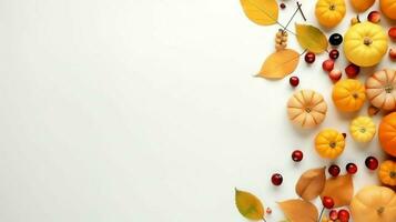 Thanksgiving day or autumn composition with pumpkin, oranges, leaves or chicken. Thanksgiving food concept by AI Generated photo