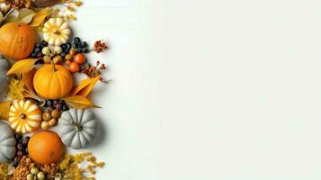 Thanksgiving day or autumn composition with pumpkin, oranges, leaves or chicken. Thanksgiving food concept by AI Generated photo