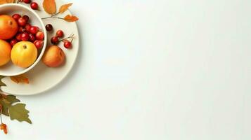 Thanksgiving day or autumn composition with pumpkin, oranges, leaves or chicken. Thanksgiving food concept by AI Generated photo