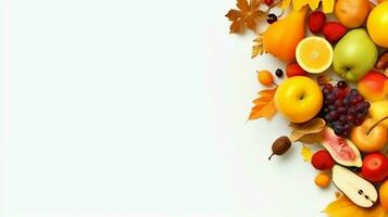 acción de gracias día o otoño composición con calabaza, naranjas, hojas o pollo. acción de gracias comida concepto por ai generado foto