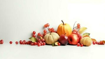 Thanksgiving day or autumn composition with pumpkin, oranges, leaves or chicken. Thanksgiving food concept by AI Generated photo