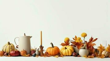 Thanksgiving day or autumn composition with pumpkin, oranges, leaves or chicken. Thanksgiving food concept by AI Generated photo