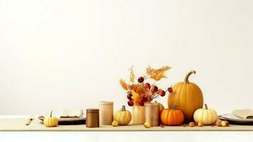 Thanksgiving day or autumn composition with pumpkin, oranges, leaves or chicken. Thanksgiving food concept by AI Generated photo