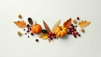 Thanksgiving day or autumn composition with pumpkin, oranges, leaves or chicken. Thanksgiving food concept by AI Generated photo