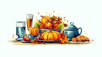 Thanksgiving day or autumn composition with pumpkin, oranges, leaves or chicken. Thanksgiving food concept by AI Generated photo