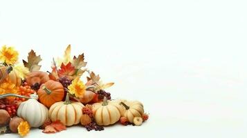 Thanksgiving day or autumn composition with pumpkin, oranges, leaves or chicken. Thanksgiving food concept by AI Generated photo