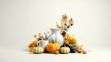 Thanksgiving day or autumn composition with pumpkin, oranges, leaves or chicken. Thanksgiving food concept by AI Generated photo