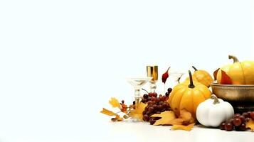 Thanksgiving day or autumn composition with pumpkin, oranges, leaves or chicken. Thanksgiving food concept by AI Generated photo