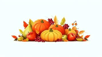 Thanksgiving day or autumn composition with pumpkin, oranges, leaves or chicken. Thanksgiving food concept by AI Generated photo