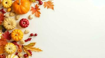 Thanksgiving day or autumn composition with pumpkin, oranges, leaves or chicken. Thanksgiving food concept by AI Generated photo