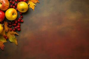 Thanksgiving day or autumn composition with pumpkin, oranges, leaves or chicken. Thanksgiving food concept by AI Generated photo