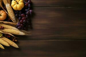 Thanksgiving day or autumn composition with pumpkin, oranges, leaves or chicken. Thanksgiving food concept by AI Generated photo