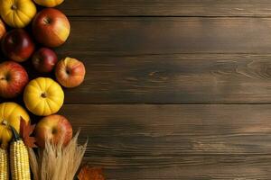 Thanksgiving day or autumn composition with pumpkin, oranges, leaves or chicken. Thanksgiving food concept by AI Generated photo