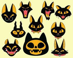 Black Cat Head Cartoon Vector Set