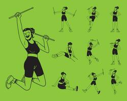 Woman pound fit character outline vector