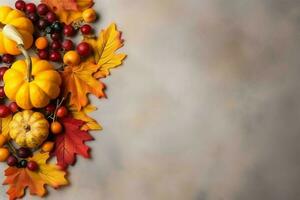 Thanksgiving day or autumn composition with pumpkin, oranges, leaves or chicken. Thanksgiving food concept by AI Generated photo