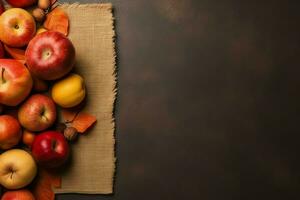 Thanksgiving day or autumn composition with pumpkin, oranges, leaves or chicken. Thanksgiving food concept by AI Generated photo