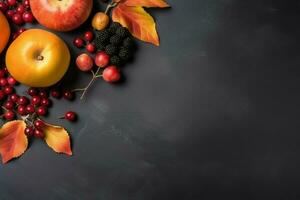 Thanksgiving day or autumn composition with pumpkin, oranges, leaves or chicken. Thanksgiving food concept by AI Generated photo