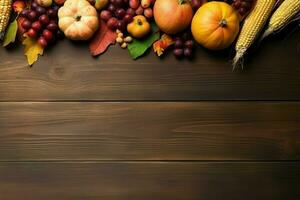 Thanksgiving day or autumn composition with pumpkin, oranges, leaves or chicken. Thanksgiving food concept by AI Generated photo