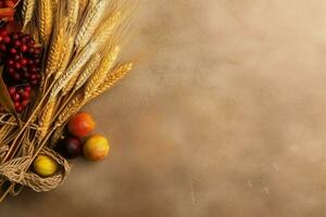 Thanksgiving day or autumn composition with pumpkin, oranges, leaves or chicken. Thanksgiving food concept by AI Generated photo