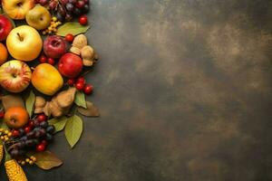 Thanksgiving day or autumn composition with pumpkin, oranges, leaves or chicken. Thanksgiving food concept by AI Generated photo