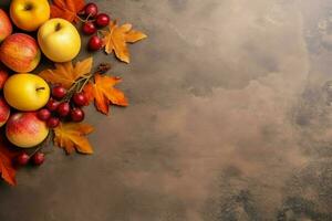 Thanksgiving day or autumn composition with pumpkin, oranges, leaves or chicken. Thanksgiving food concept by AI Generated photo