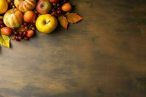 Thanksgiving day or autumn composition with pumpkin, oranges, leaves or chicken. Thanksgiving food concept by AI Generated photo