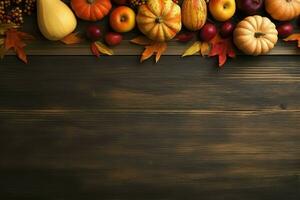 Thanksgiving day or autumn composition with pumpkin, oranges, leaves or chicken. Thanksgiving food concept by AI Generated photo