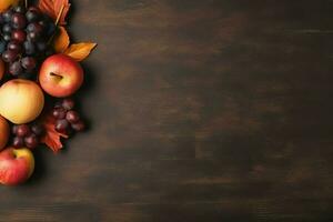 Thanksgiving day or autumn composition with pumpkin, oranges, leaves or chicken. Thanksgiving food concept by AI Generated photo