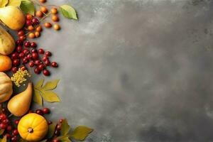 Thanksgiving day or autumn composition with pumpkin, oranges, leaves or chicken. Thanksgiving food concept by AI Generated photo