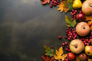 Thanksgiving day or autumn composition with pumpkin, oranges, leaves or chicken. Thanksgiving food concept by AI Generated photo