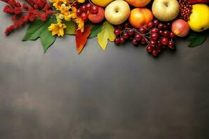 Thanksgiving day or autumn composition with pumpkin, oranges, leaves or chicken. Thanksgiving food concept by AI Generated photo