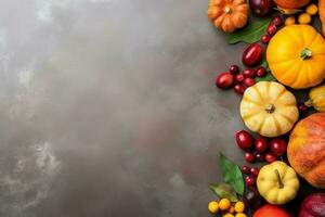 Thanksgiving day or autumn composition with pumpkin, oranges, leaves or chicken. Thanksgiving food concept by AI Generated photo