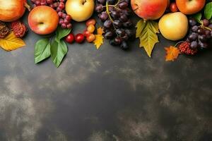 Thanksgiving day or autumn composition with pumpkin, oranges, leaves or chicken. Thanksgiving food concept by AI Generated photo