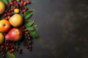 acción de gracias día o otoño composición con calabaza, naranjas, hojas o pollo. acción de gracias comida concepto por ai generado foto