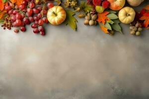 Thanksgiving day or autumn composition with pumpkin, oranges, leaves or chicken. Thanksgiving food concept by AI Generated photo